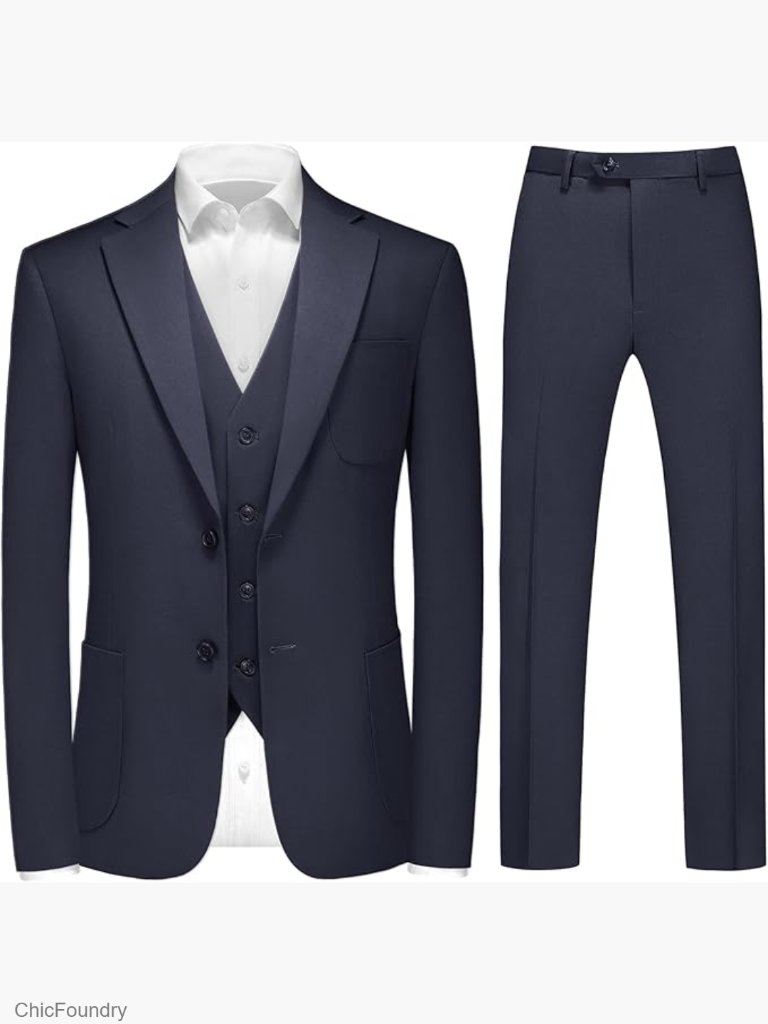 Men's 3 Pc Wool Blend Slim Fit Suit Set Blazer Vest Pants
